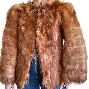 Vintage 1960s Womens Genuine Fox Fur Retro Hippie Fluffy Coat Jacket Sz M